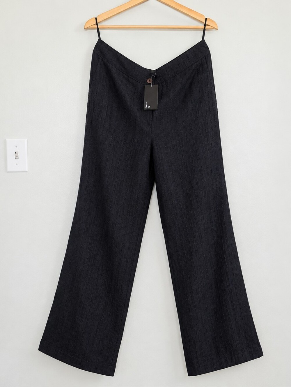 NWT Laura Linen Blend Wide-Leg Black Pants Sz 14 Flowy High-Rise Textured Modern